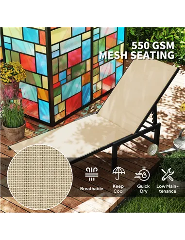 Outsunny Reclining Sun Lounger - Khaki