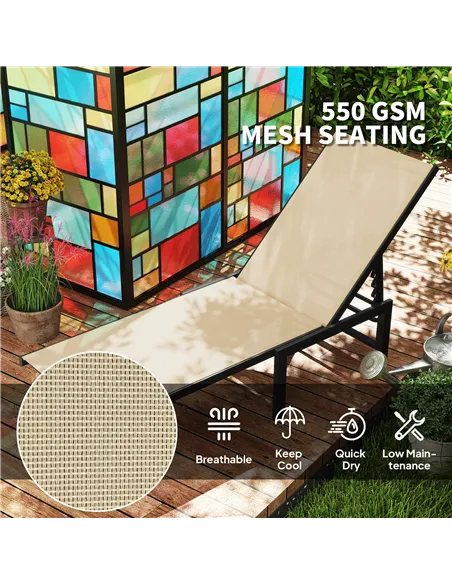 Outsunny Reclining Sun Lounger - Khaki