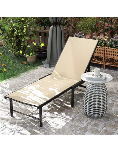 Outsunny Reclining Sun Lounger - Khaki