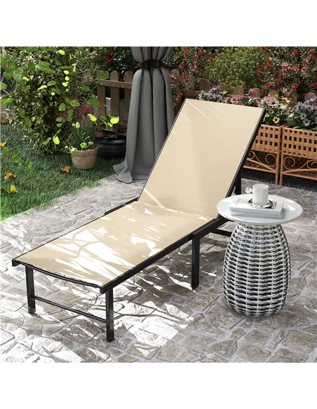 Outsunny Reclining Sun Lounger - Khaki