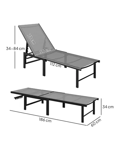 Outsunny Reclining Sun Lounger - Grey