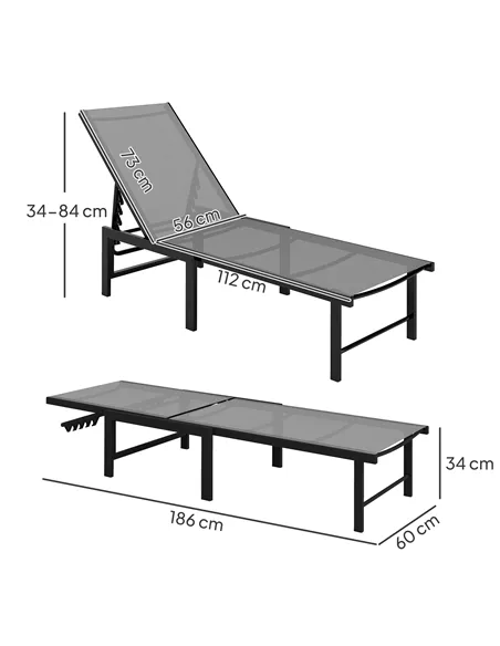 Outsunny Reclining Sun Lounger - Grey