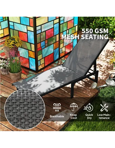 Outsunny Reclining Sun Lounger - Grey