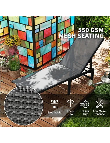 Outsunny Reclining Sun Lounger - Grey