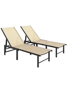Outsunny Set of Two Reclining Sun Loungers - Khaki