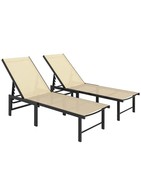 Outsunny Set of Two Reclining Sun Loungers - Khaki