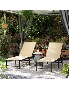 Outsunny Set of Two Reclining Sun Loungers - Khaki 2