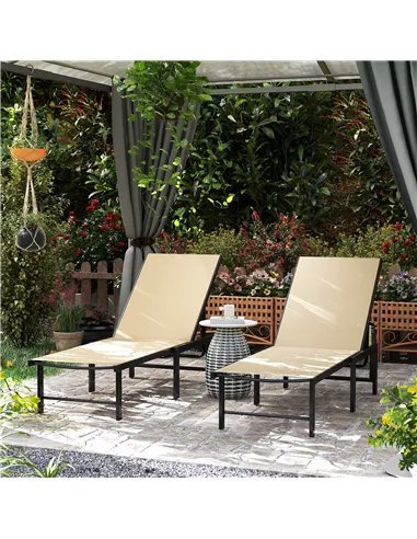 Outsunny Set of Two Reclining Sun Loungers - Khaki