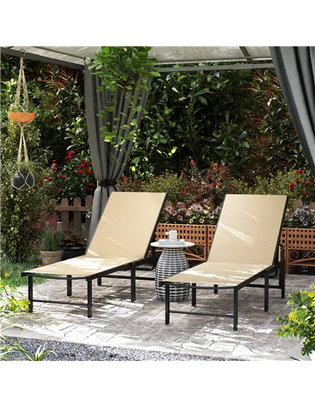 Outsunny Set of Two Reclining Sun Loungers - Khaki