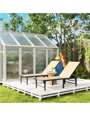 Outsunny Set of Two Reclining Sun Loungers - Khaki