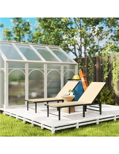 Outsunny Set of Two Reclining Sun Loungers - Khaki