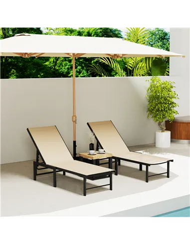 Outsunny Set of Two Reclining Sun Loungers - Khaki