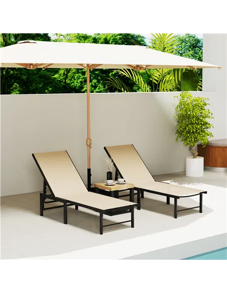 Outsunny Set of Two Reclining Sun Loungers - Khaki