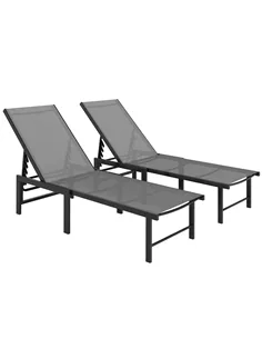 Outsunny Set of Two Reclining Sun Loungers - Grey