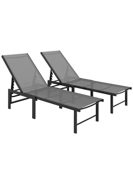 Outsunny Set of Two Reclining Sun Loungers - Grey
