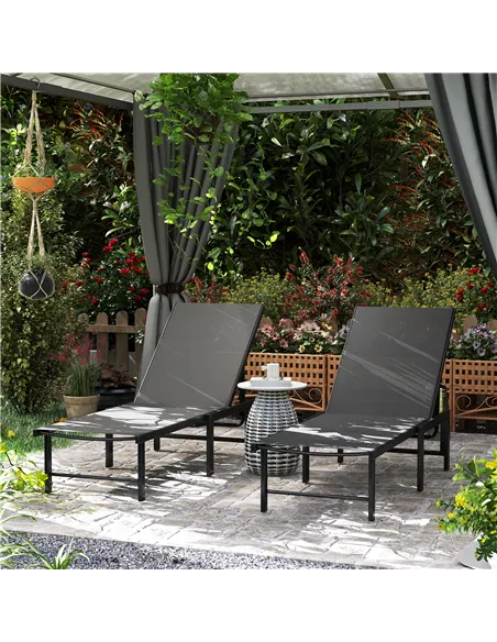 Outsunny Set of Two Reclining Sun Loungers - Grey