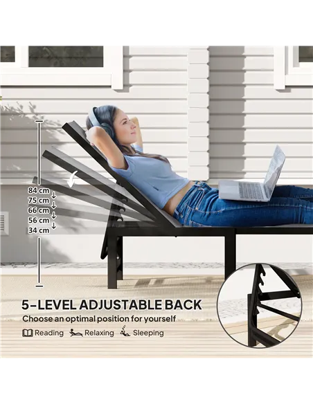 Outsunny Set of Two Reclining Sun Loungers - Grey