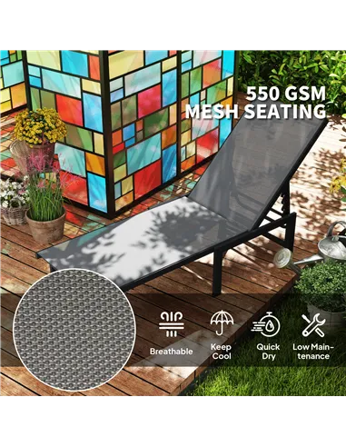 Outsunny Set of Two Reclining Sun Loungers - Grey