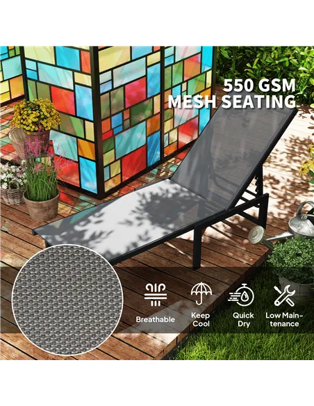 Outsunny Set of Two Reclining Sun Loungers - Grey