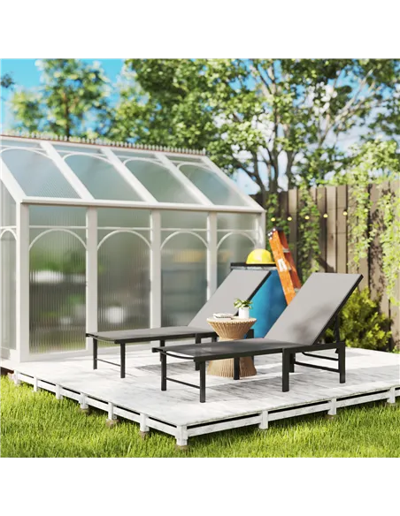 Outsunny Set of Two Reclining Sun Loungers - Grey