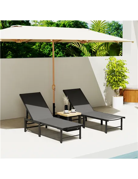 Outsunny Set of Two Reclining Sun Loungers - Grey