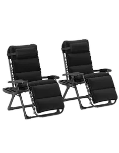 Outsunny Set of Two Reclining Sun Loungers, with Cushion - Black