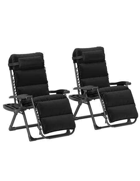 Outsunny Set of Two Reclining Sun Loungers, with Cushion - Black