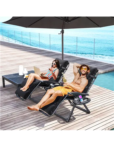 Outsunny Set of Two Reclining Sun Loungers, with Cushion - Black