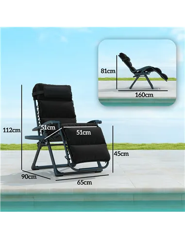 Outsunny Set of Two Reclining Sun Loungers, with Cushion - Black