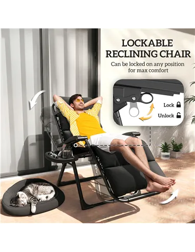 Outsunny Set of Two Reclining Sun Loungers, with Cushion - Black