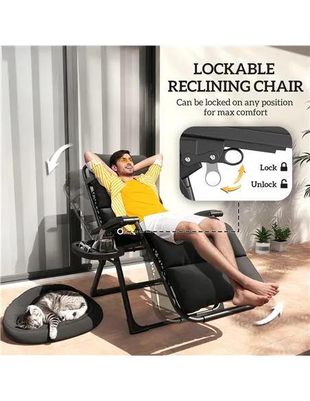 Outsunny Set of Two Reclining Sun Loungers, with Cushion - Black