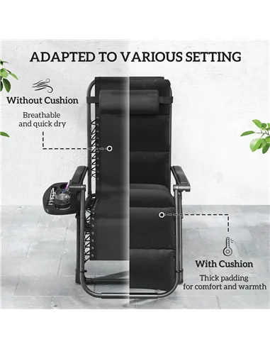 Outsunny Set of Two Reclining Sun Loungers, with Cushion - Black