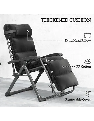 Outsunny Set of Two Reclining Sun Loungers, with Cushion - Black