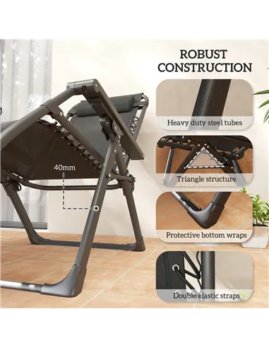 Outsunny Set of Two Reclining Sun Loungers, with Cushion - Black