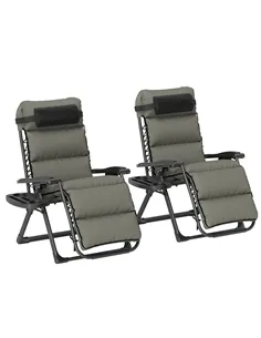 Outsunny Set of Two Reclining Sun Loungers, with Cushion - Grey