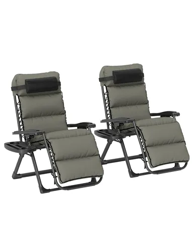 Outsunny Set of Two Reclining Sun Loungers, with Cushion - Grey