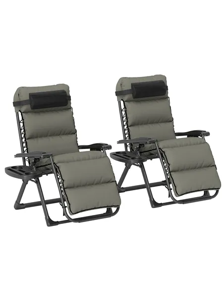 Outsunny Set of Two Reclining Sun Loungers, with Cushion - Grey