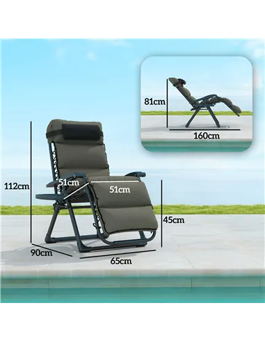 Outsunny Set of Two Reclining Sun Loungers, with Cushion - Grey