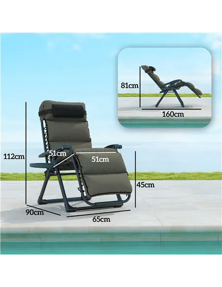 Outsunny Set of Two Reclining Sun Loungers, with Cushion - Grey