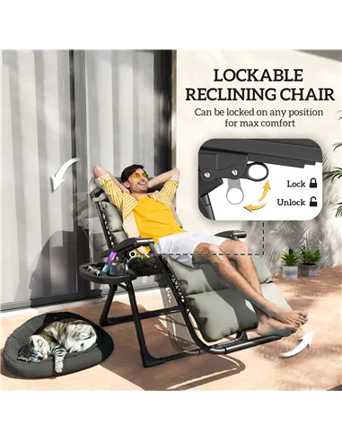 Outsunny Set of Two Reclining Sun Loungers, with Cushion - Grey