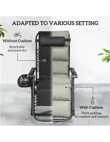 Outsunny Set of Two Reclining Sun Loungers, with Cushion - Grey