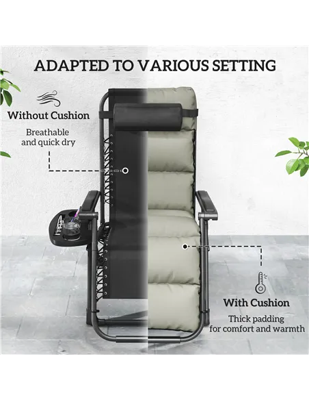 Outsunny Set of Two Reclining Sun Loungers, with Cushion - Grey