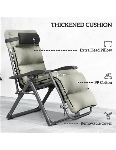 Outsunny Set of Two Reclining Sun Loungers, with Cushion - Grey