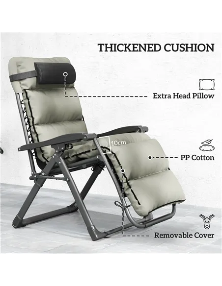 Outsunny Set of Two Reclining Sun Loungers, with Cushion - Grey