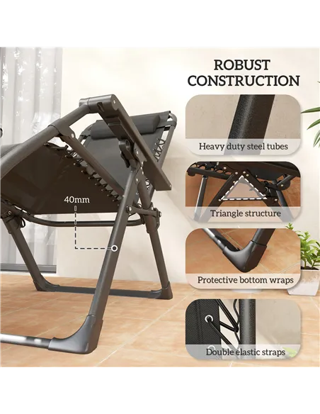 Outsunny Set of Two Reclining Sun Loungers, with Cushion - Grey