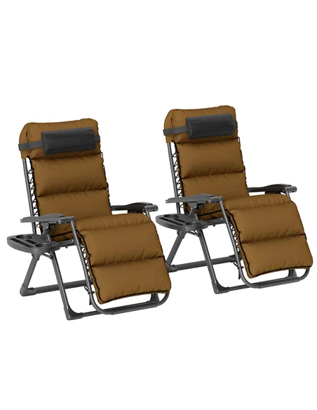 Outsunny Set of Two Reclining Sun Loungers, with Cushion - Brown