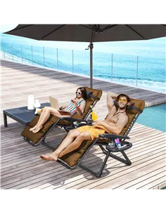 Outsunny Set of Two Reclining Sun Loungers, with Cushion - Brown 2