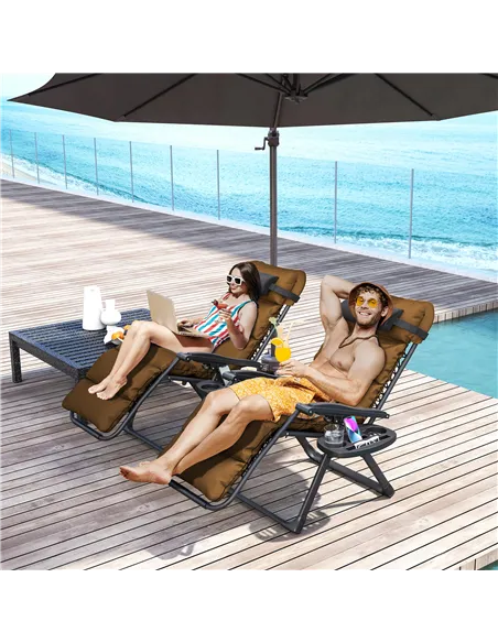 Outsunny Set of Two Reclining Sun Loungers, with Cushion - Brown
