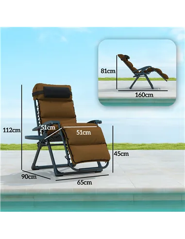 Outsunny Set of Two Reclining Sun Loungers, with Cushion - Brown