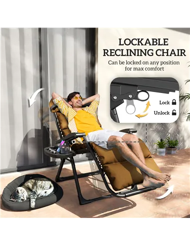 Outsunny Set of Two Reclining Sun Loungers, with Cushion - Brown